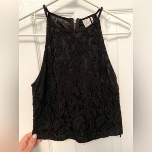 Paper Crane black lace zipper crop top halter medium